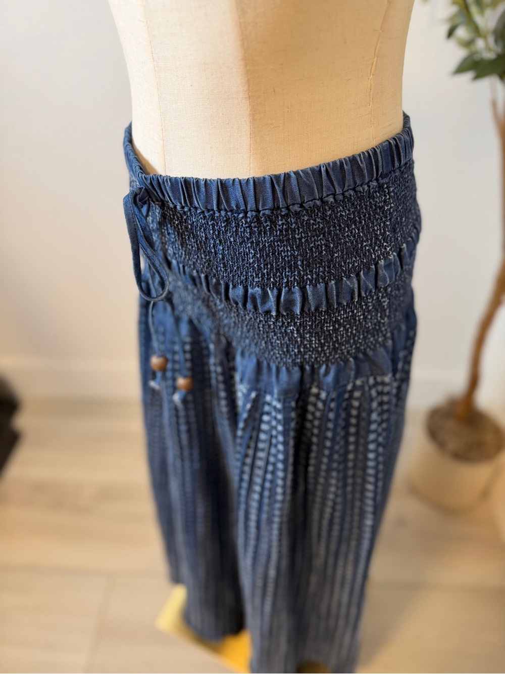 Tantrums Navy Blue Smocked Maxi Skirt with Tassel - Picture 4 of 12